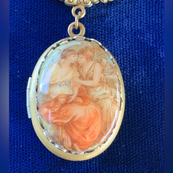 Antique Hand Painted Porcelain Hanging Locket Pin - Picture 3 of 5